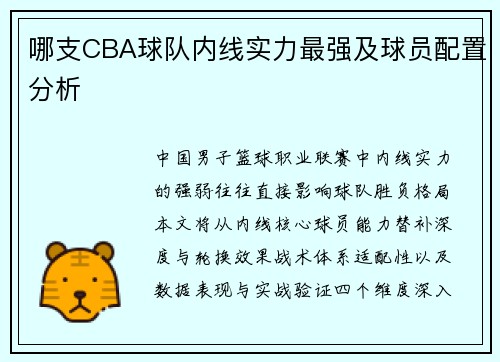 哪支CBA球队内线实力最强及球员配置分析